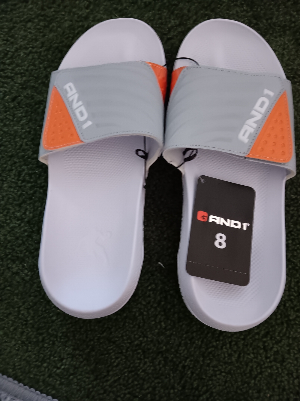 ANDI Slide Sandals in Light Gray & Orange - Size 8